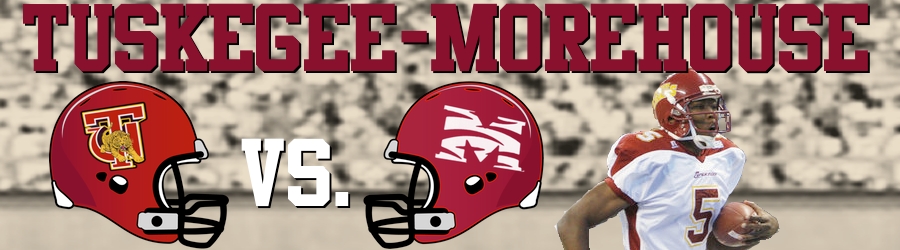 Tuskegee Golden Tigers vs Morehouse Maroon Tigers football helmets banner for the Classic